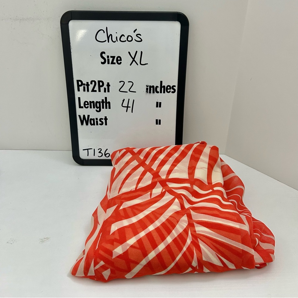 Chico’s Orange & Cream Sleeveless Palm Leaf Tropical Print Dress Size XL - Picture 14 of 14
